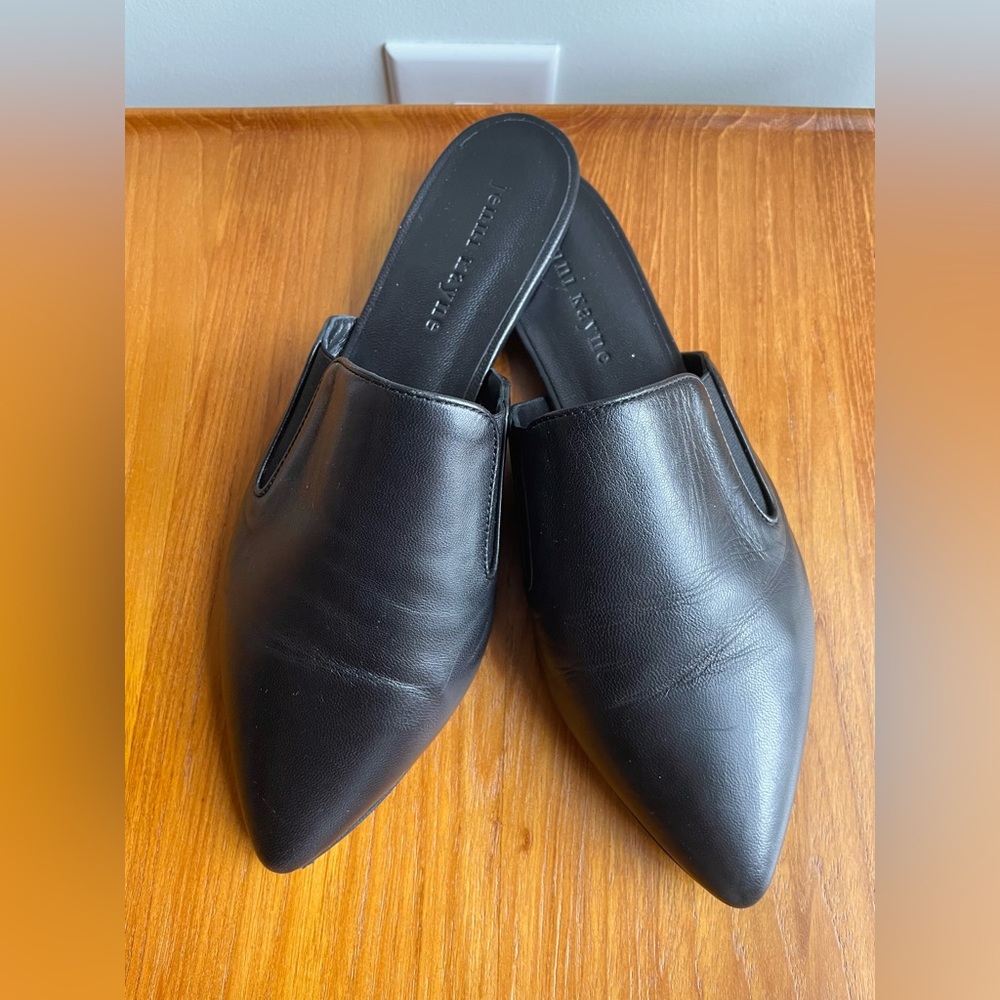 JENNI KAYNE Black Leather Pointed Toe Mules Slides 36 6 5.5